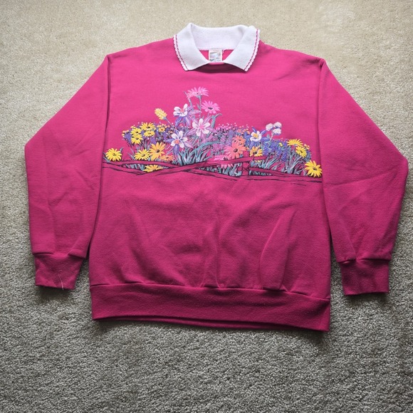 Vintage Tops - Vintage Flower Sweatshirt 90s Lifestyles Brand Large